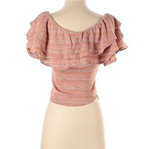 Free People Peach-Pink Ruffle Off-Shoulder Crop Top